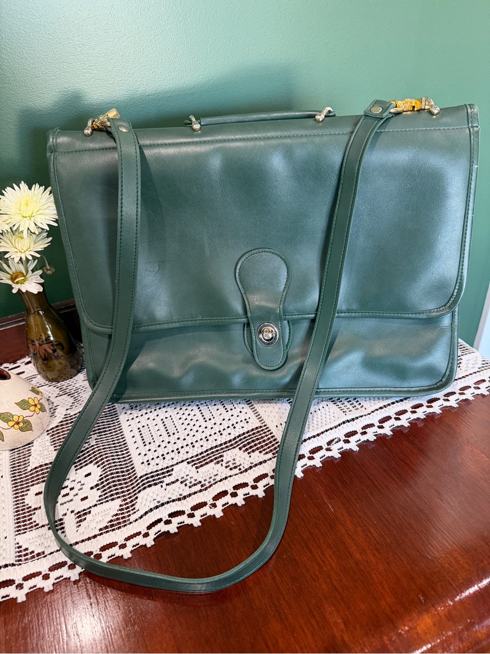 Forest Green Leather Crossbody / Briefcase Bag